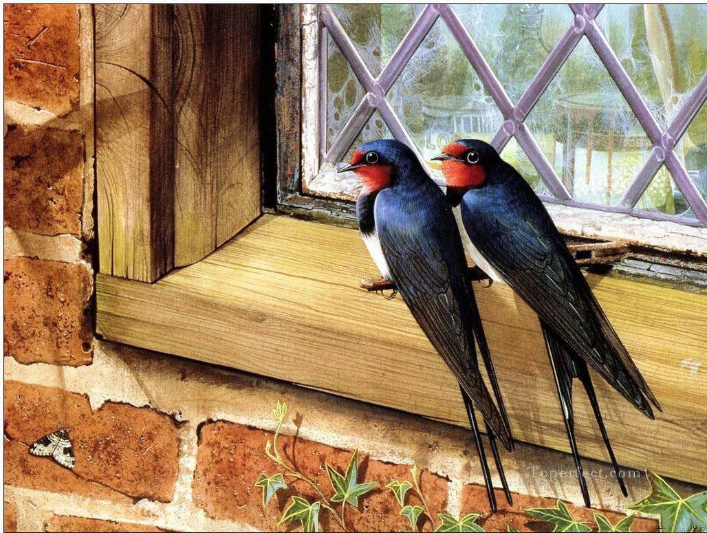 oiseaux sur la fenêtre Peintures à l'huile